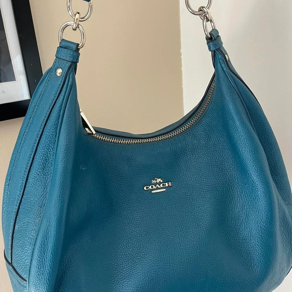 2010s Coach Harley Hobo Crescent Teal pebbled leather Shoulder bag / handbag